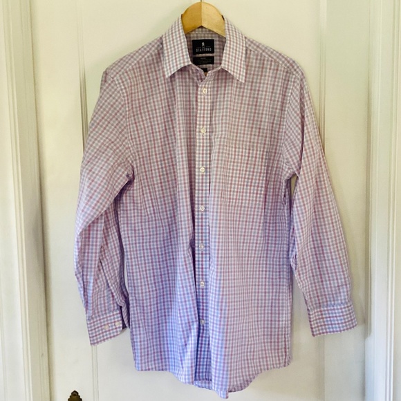 Lot of 2 Stafford’s EASY CARE BROADCLOTH FITTED PLAID Dress Shirts 15.5 32-33 - Picture 2 of 14